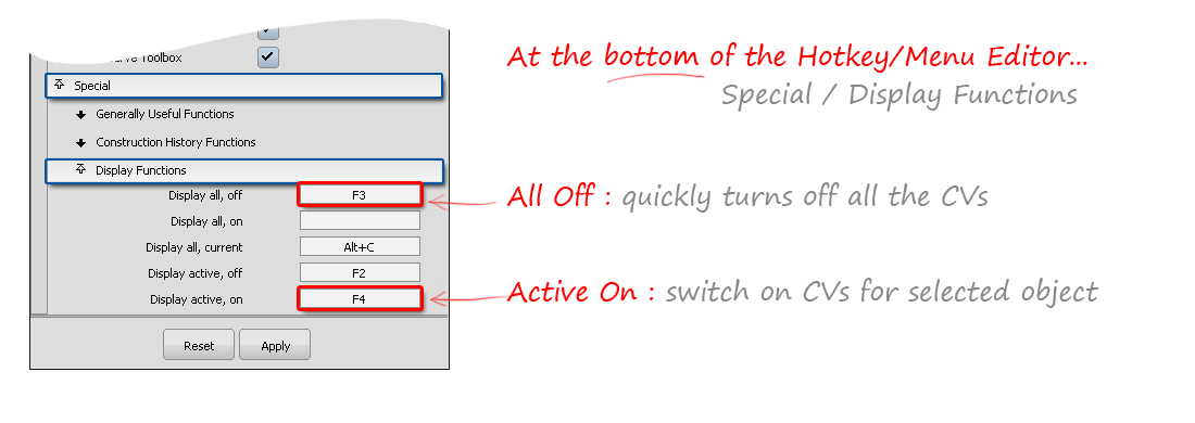 Setting up hotkeys for CV display