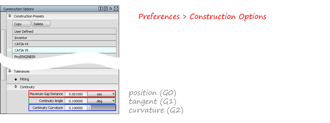 Construction Options Control Window