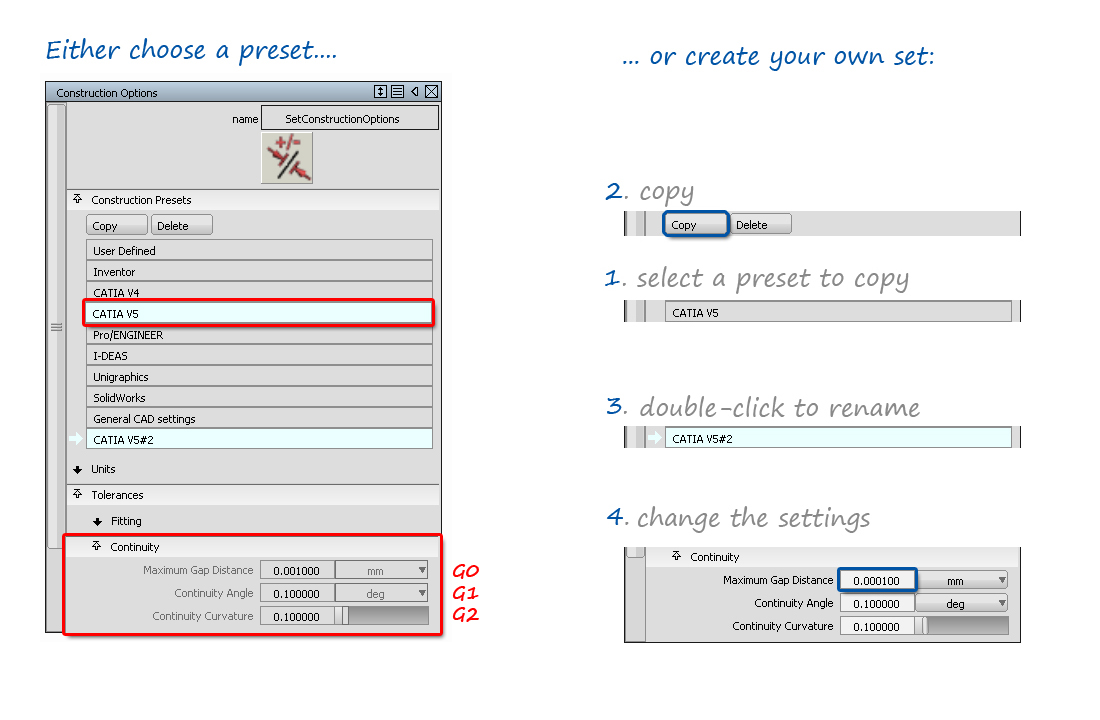 Choosing presets or custom tolerances